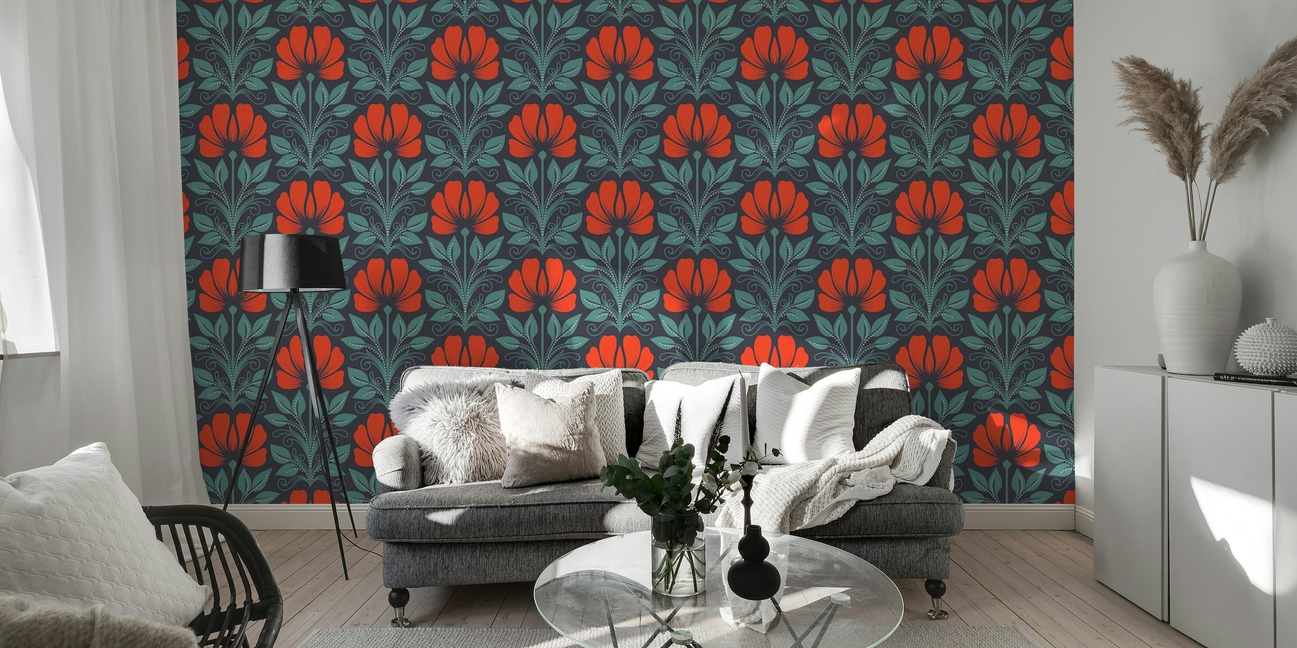 2237 Red flowers pattern wallpaper