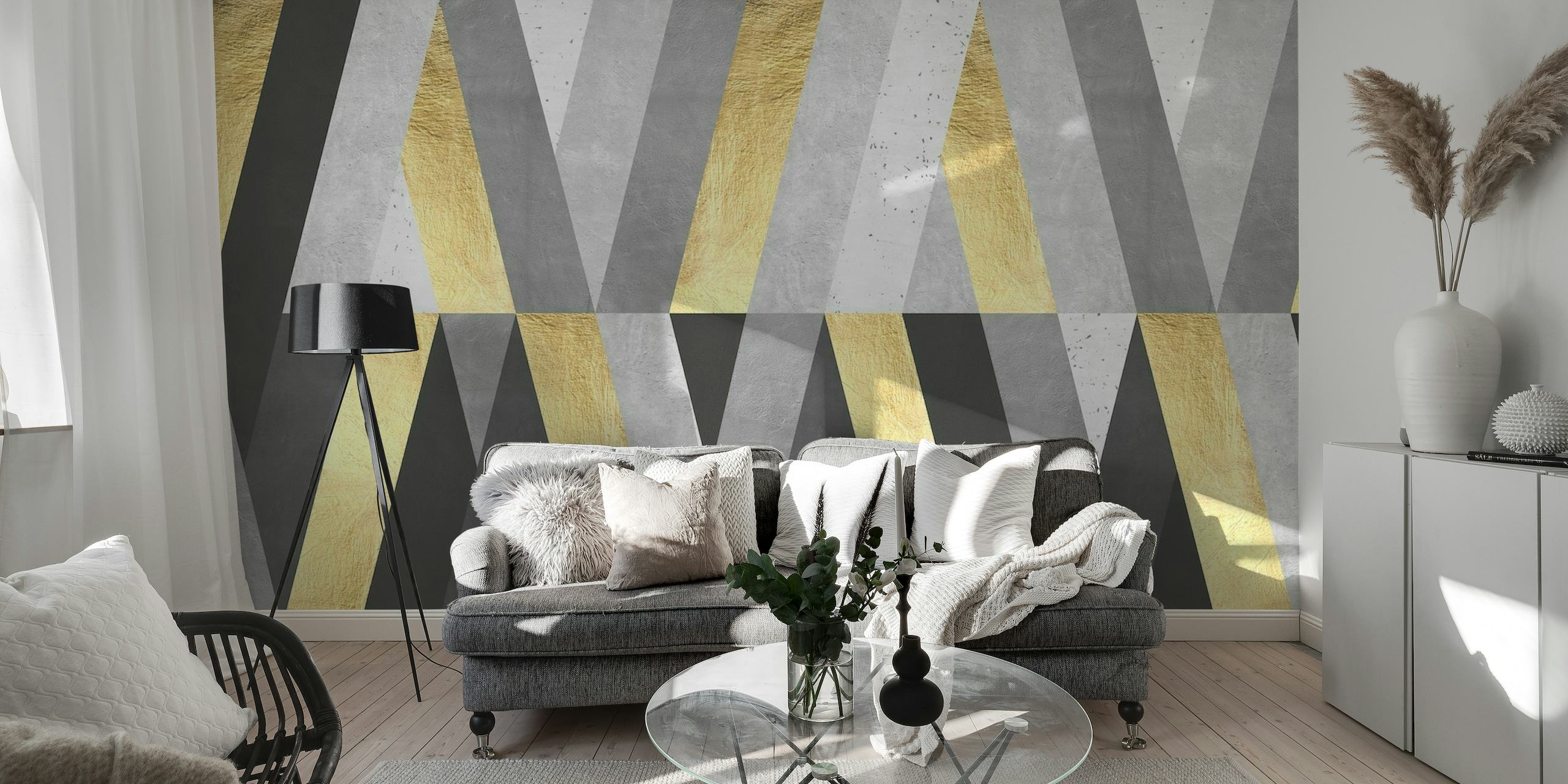 Luxurious gray and gold geometric design wallpaper