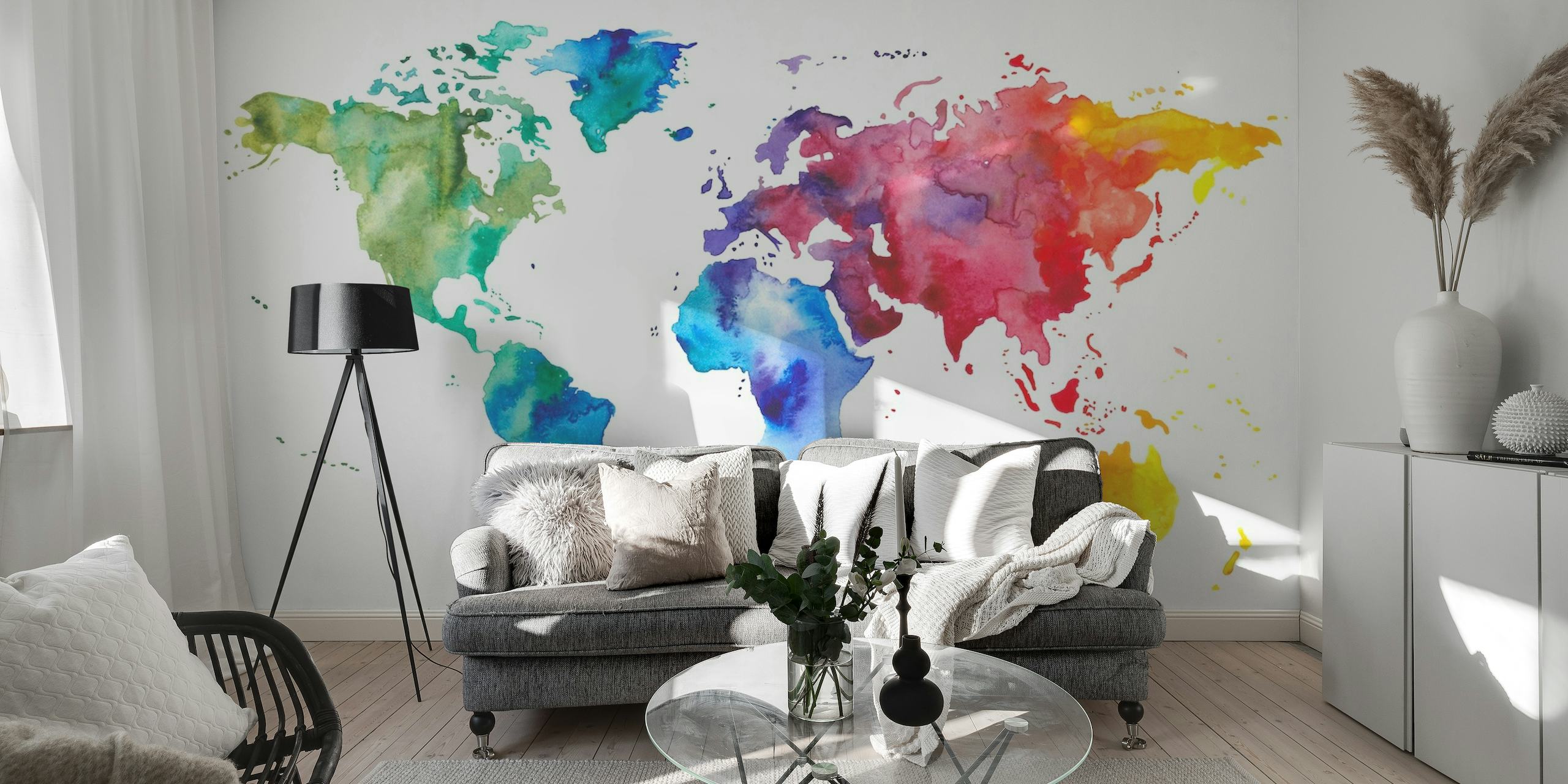 Painted world map wallpaper