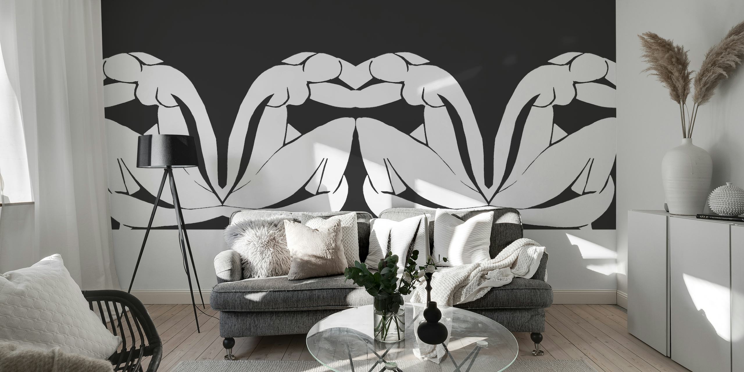 Matisse-inspired silhouette wall mural featuring female figures in black and white