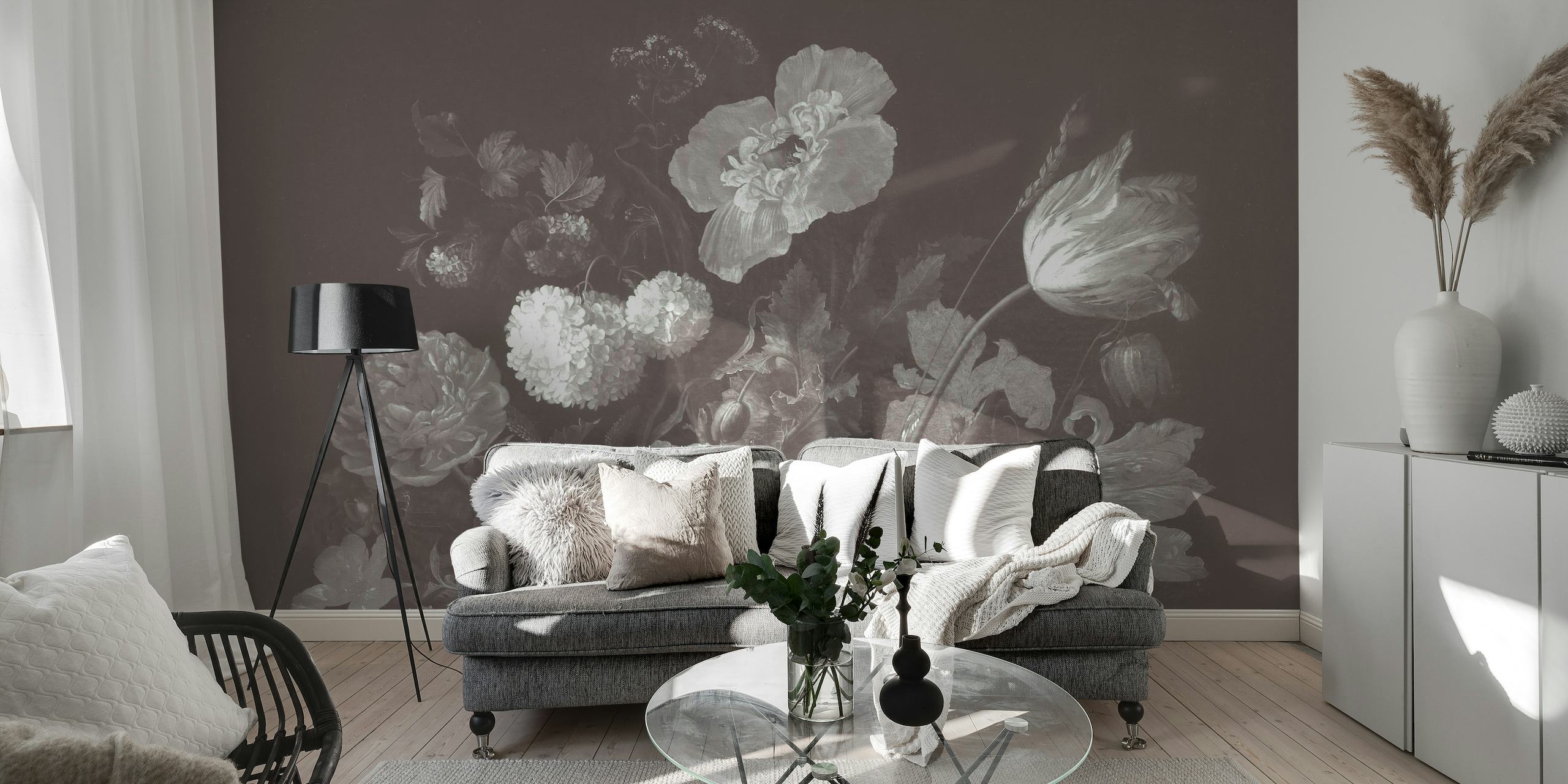 Moody Monochrome Dutch Florals I wallpaper