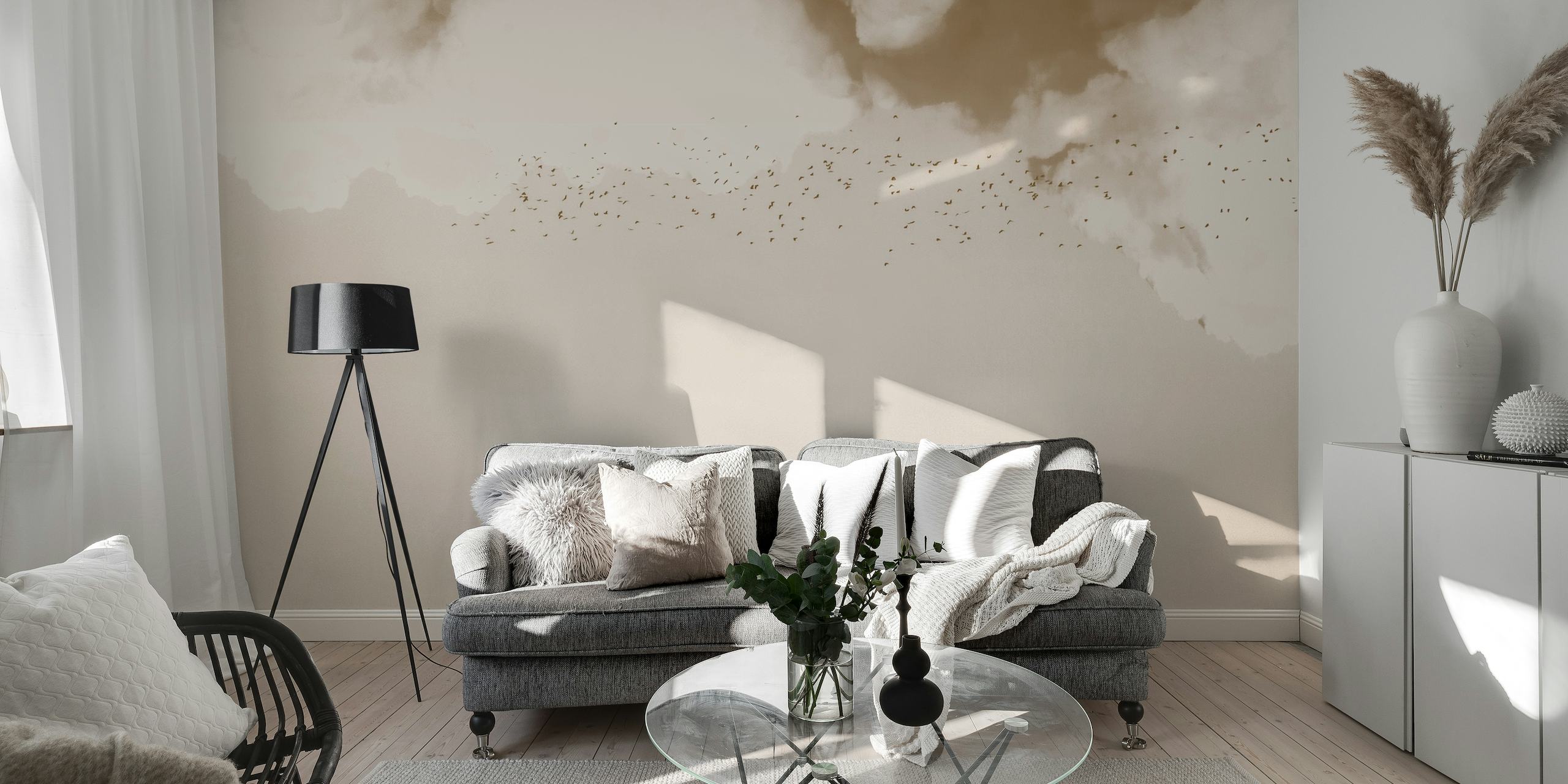 Soft Neutral Bird Clouds wallpaper
