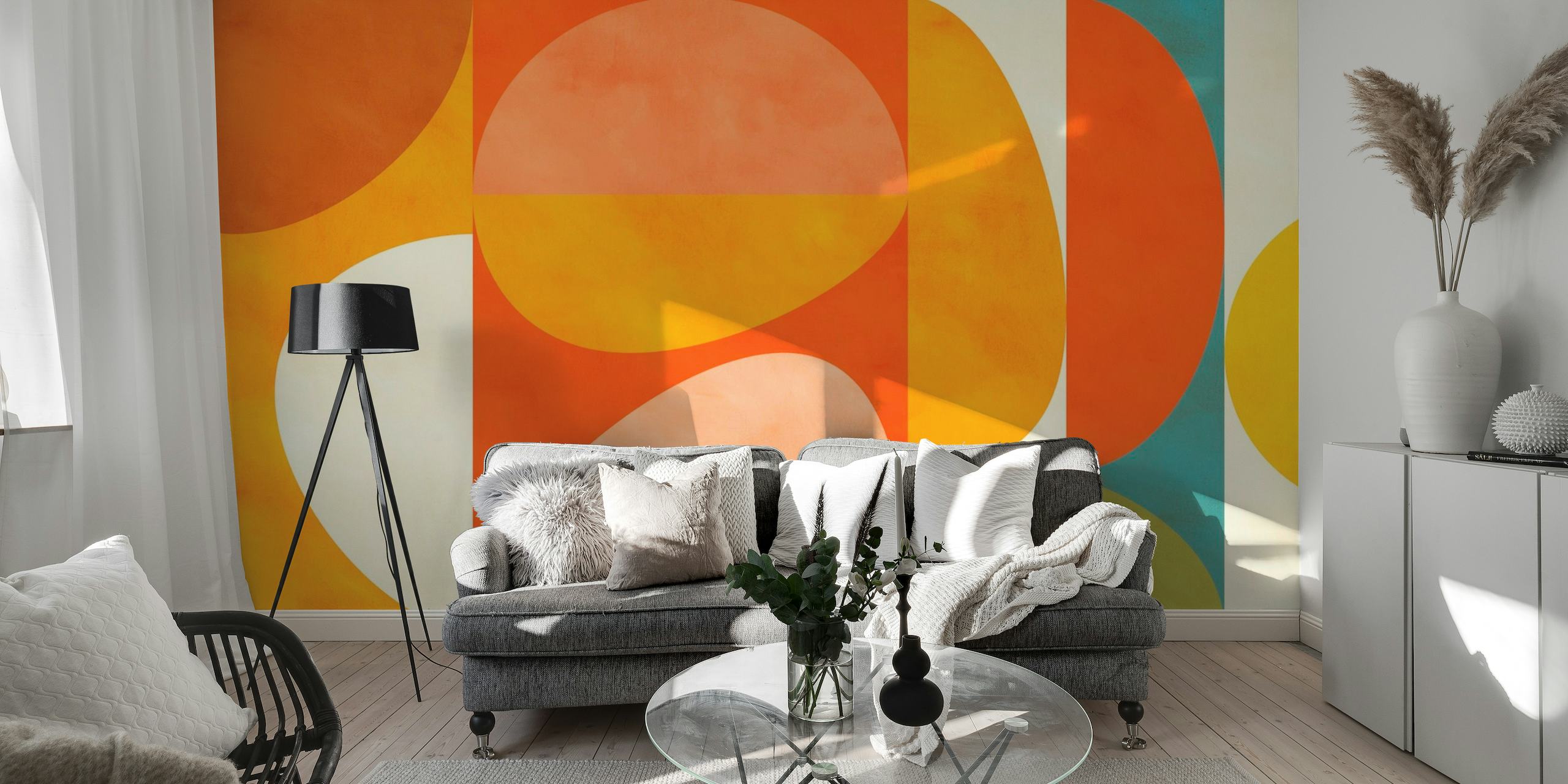 Rounded geometry art orange papel de parede