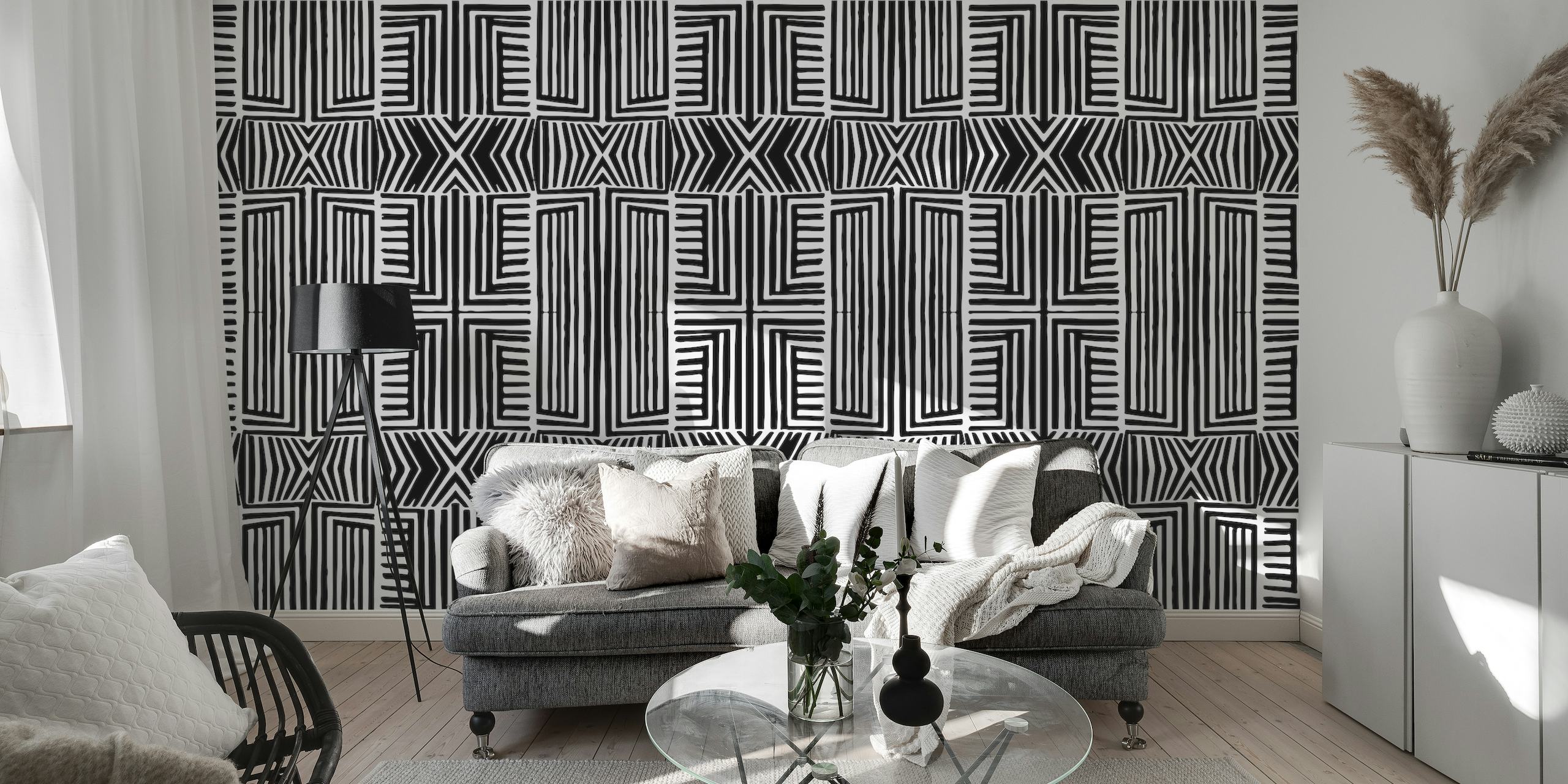 Black And White African Inspired Tribal Design papel pintado