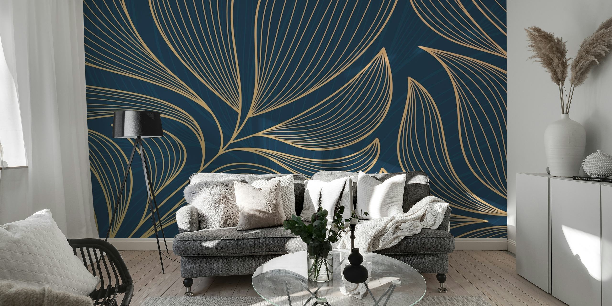Gold Leaf Blue wallpaper