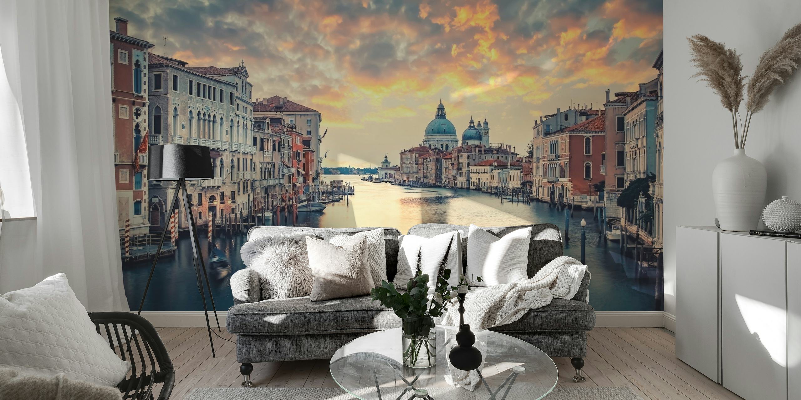 Morgenlys over Canal Grande i Venedig vægmaleri
