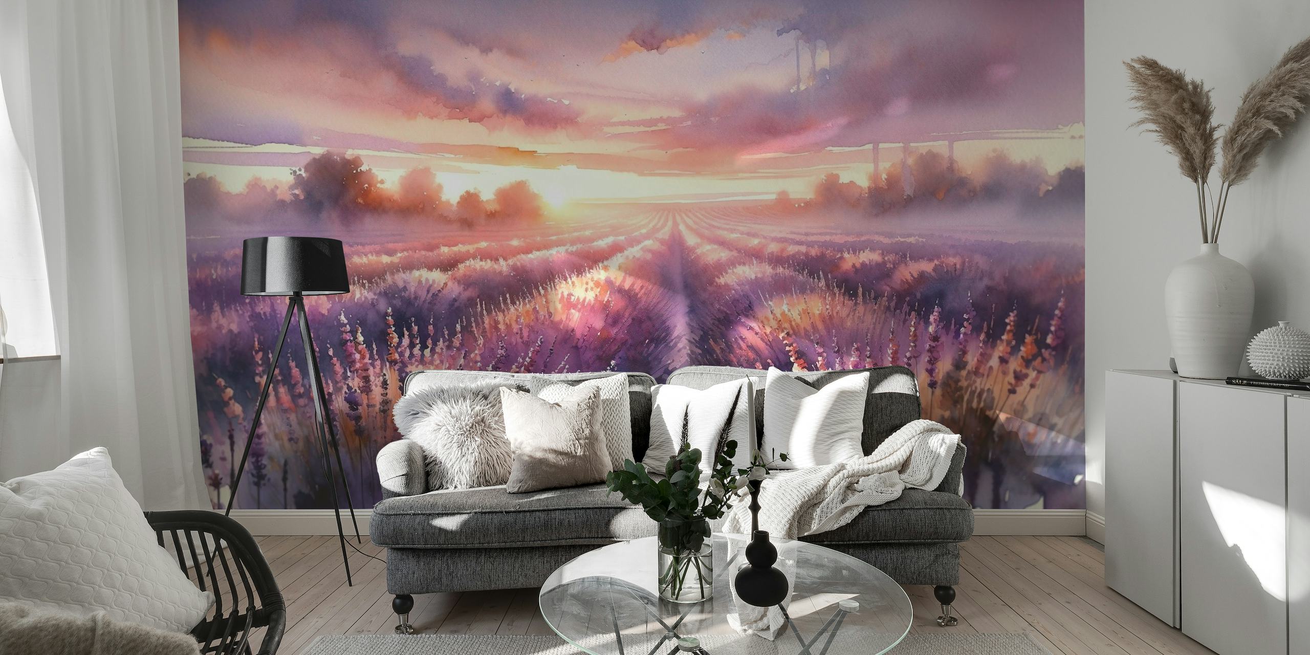 Dawn's Embrace in Lavender Fields wallpaper