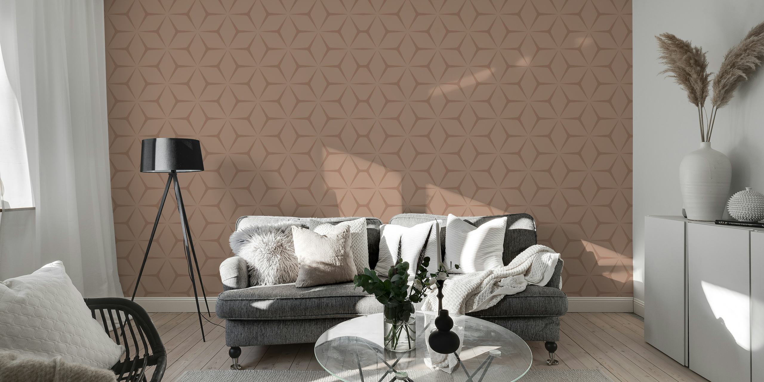 Mid Century Sienna wall mural featuring a geometric retro pattern on a warm sienna background.
