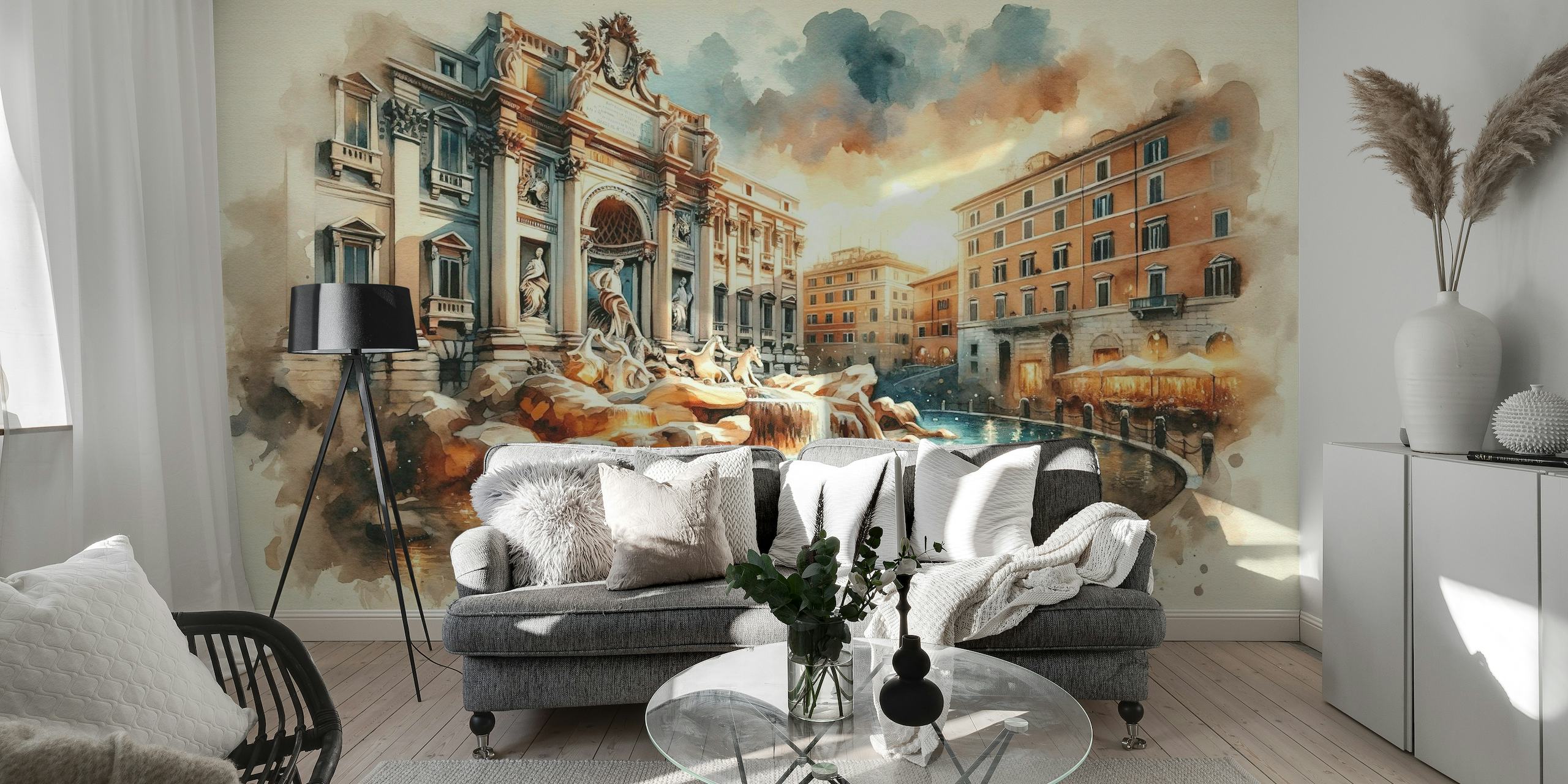 Watercolor Trevi Fountain Rome wallpaper