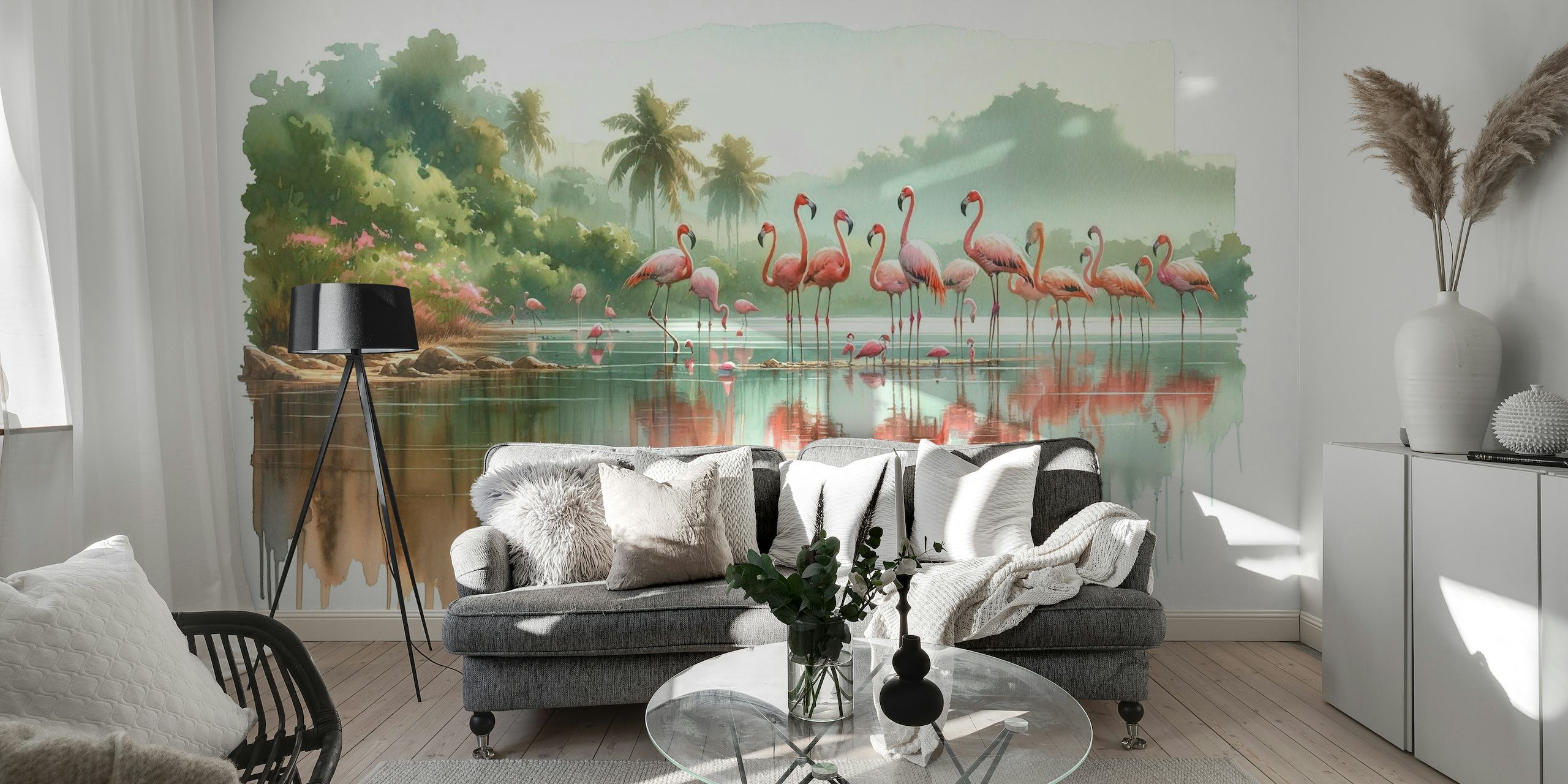Morning Reflections of Flamingos wallpaper