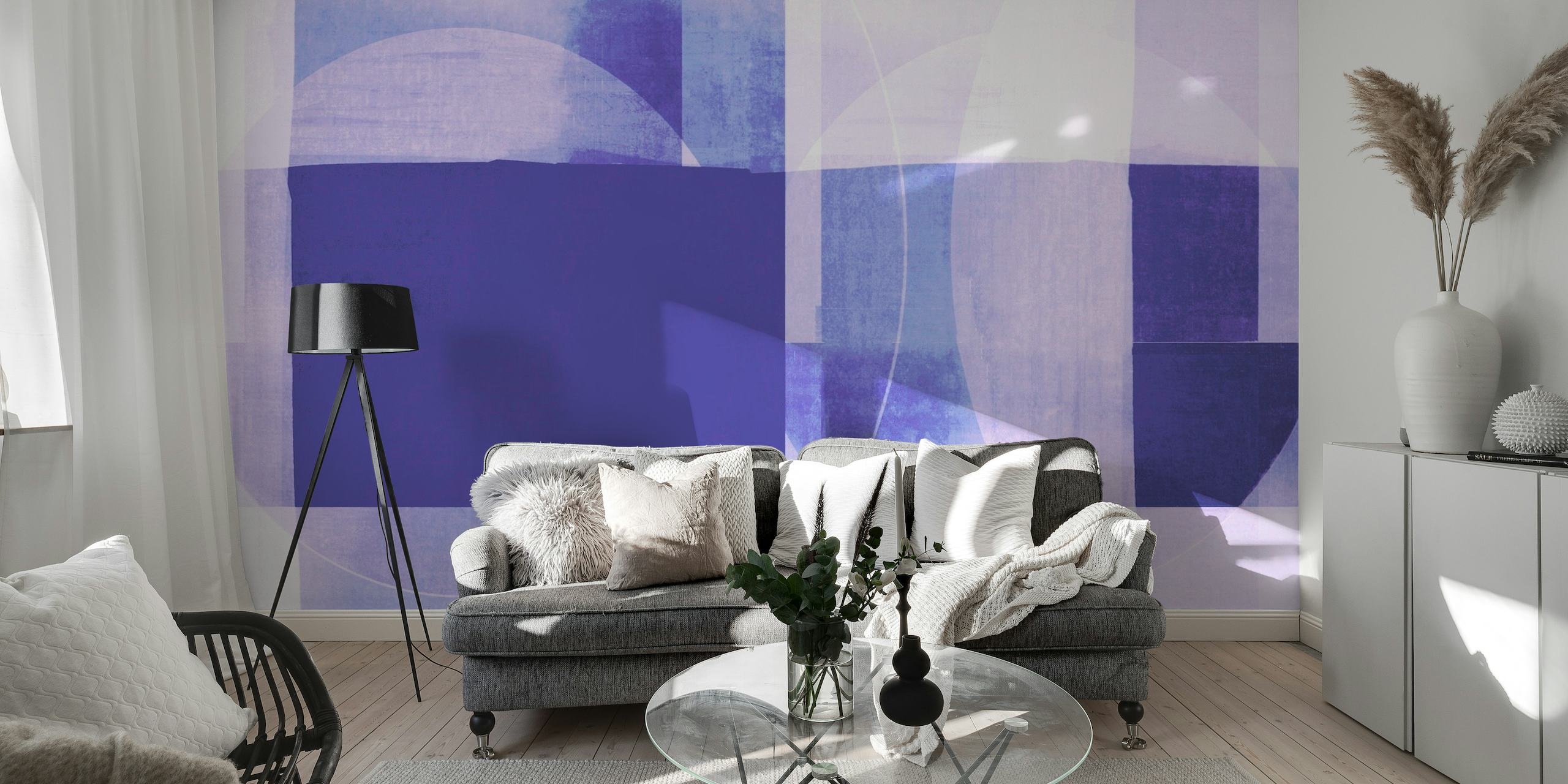 Abstract Mid Century Bauhaus Blue behang