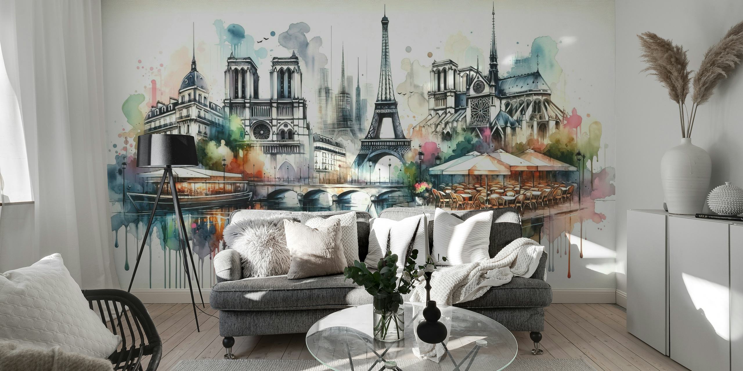 Watercolor Paris Abstract behang