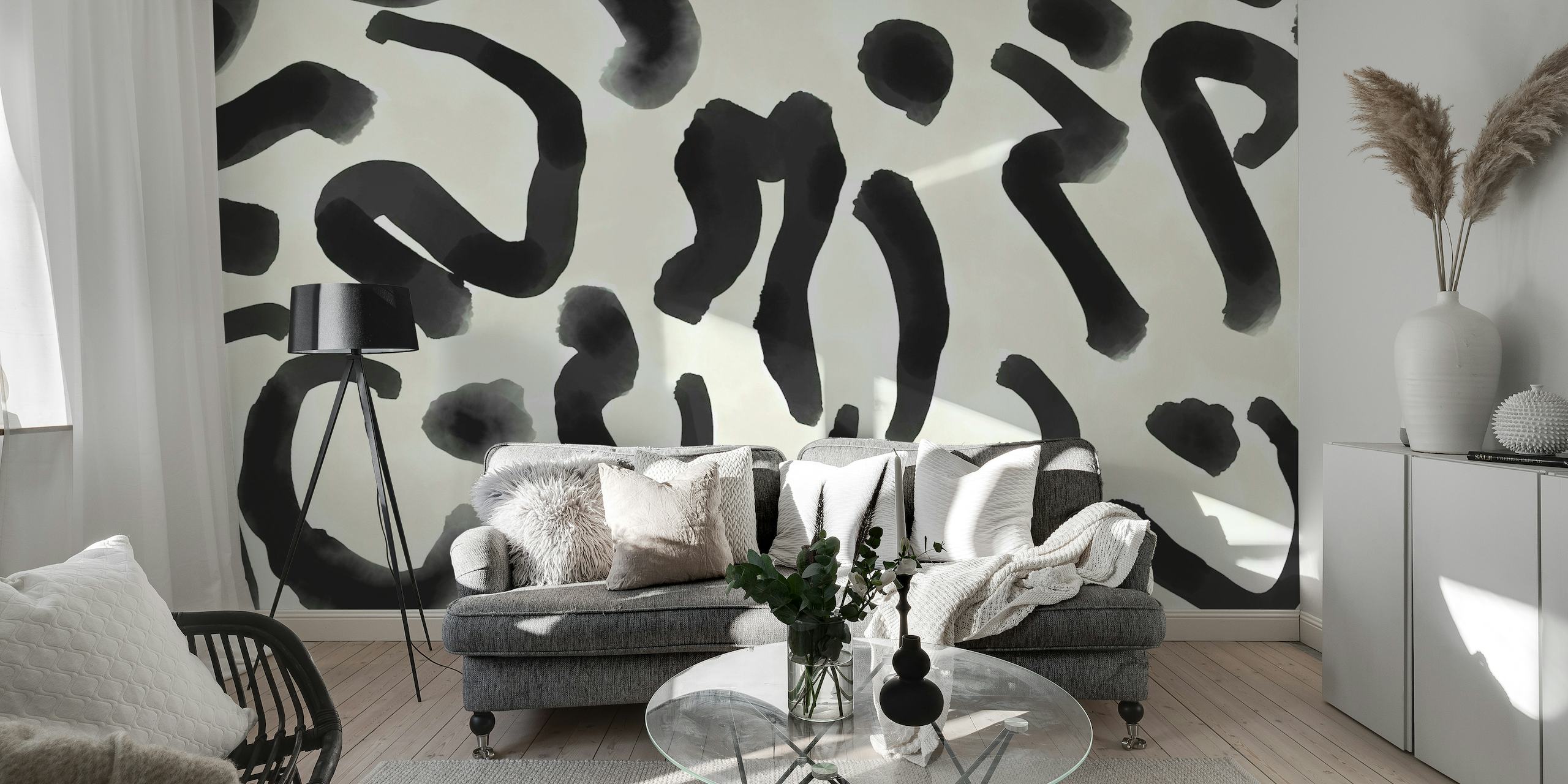 Abstract Expressionist Black Brushstrokes behang
