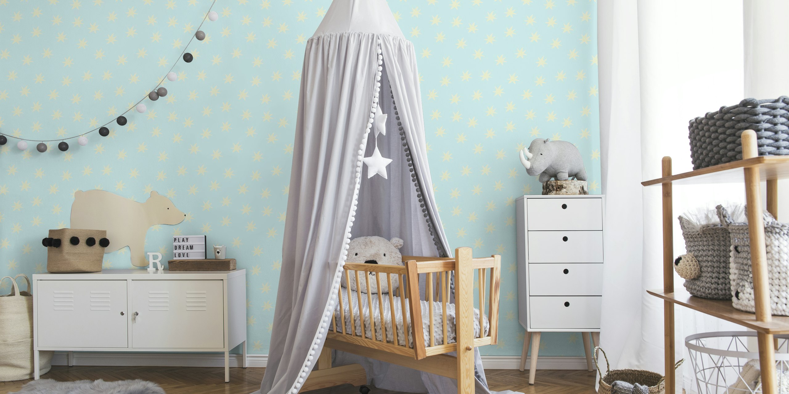 Sweet Dreams Stars On Blue Whimsical Nursery behang