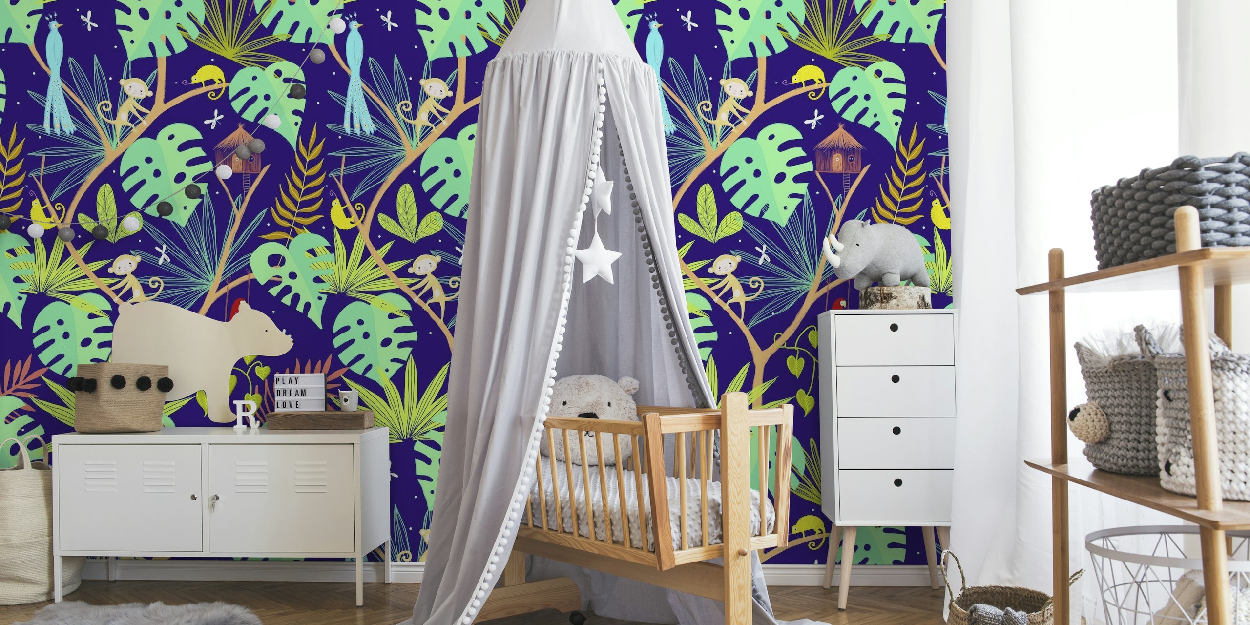 Jungle with parrots and monkeys for kids (L) tapetit