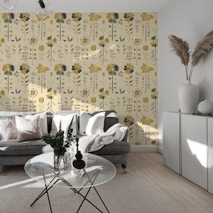 Pattern of Yellow and Olive Green Scandinavian Flowers