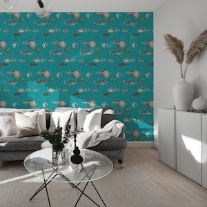 Acquario Fish pattern in teal blue