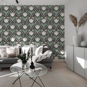 Moody modern floral damask charcoal