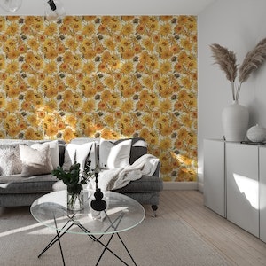 Van Gogh Sunflowers Pattern in cream, yellow, sage green, rust and brown