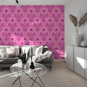 MIMOSA Art Deco Floral Pattern - Fuchsia Hot Pink - Large Scale