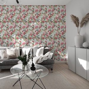 Soft Camellia And Birds Tropical Garden wallpaper