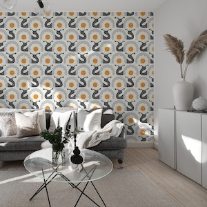 Retro snails with flowers, grey yellow (2754E)