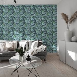 Modern Retro Boho Bold Floral on Blue and Greens