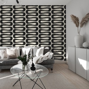 Abstract Curve Stripe Shape Black and Cream