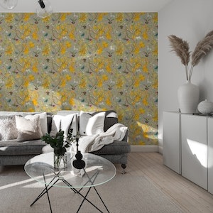 Hummingbirds, lemons and butterflies in taupe