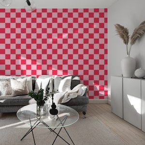 Diagonal Checkerboard Large - Pink / Crimson