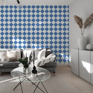Diagonal Checkerboard Large - Blue White
