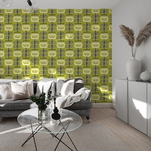 Abstract scandi flowers, sage green (2870E)