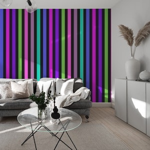 Neon stripes wallpaper - Blue, Green, Pink