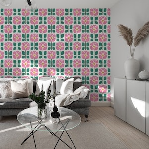 Midcentury flowers pattern, pink / 3029 A