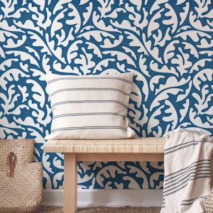 Modern Tropical Leaves on Ocean Blue WP