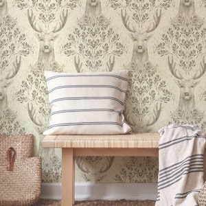 Deer in fern foliage - taupe & beige L