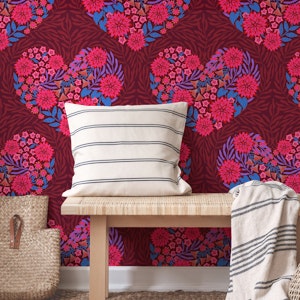 Flowered Heart Love Floral Pattern Red