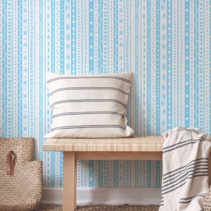 Floral doodle stripes in baby blue and white