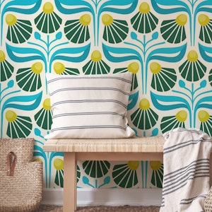 Majestic Vintage Blossoms in Blue Green - L