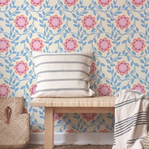 Vintage Floral Pastel Blue Peach Pink Cream