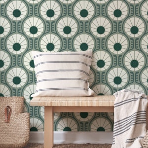 Retro Daisy Delight in Smoky Green - S