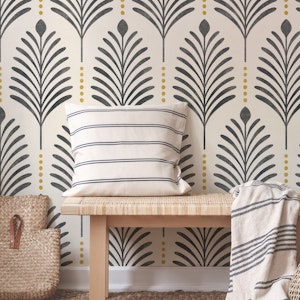 art deco vertical leaves - black and mustard