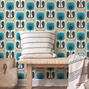 Nostalgic Retro Blooms Blue Gray - S