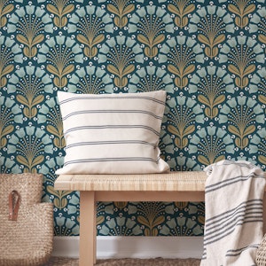 Vintage Floral Bloom in Teal Brown - S