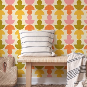 Retro Geometric Mushrooms Orange Pink Green