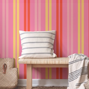 Vertical Double Stripes Pink Orange Yellow