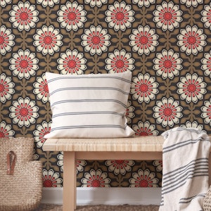 Colorful Floral Symmetry in Brown Red - S