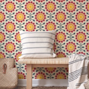 Colorful Floral Symmetry in Red Yellow - S
