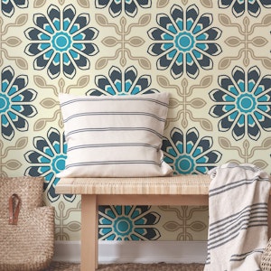 Colorful Floral Symmetry in Blue Gray - L
