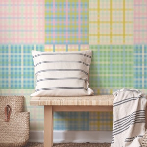 Pastel Gingham Patchwork Striped Pattern